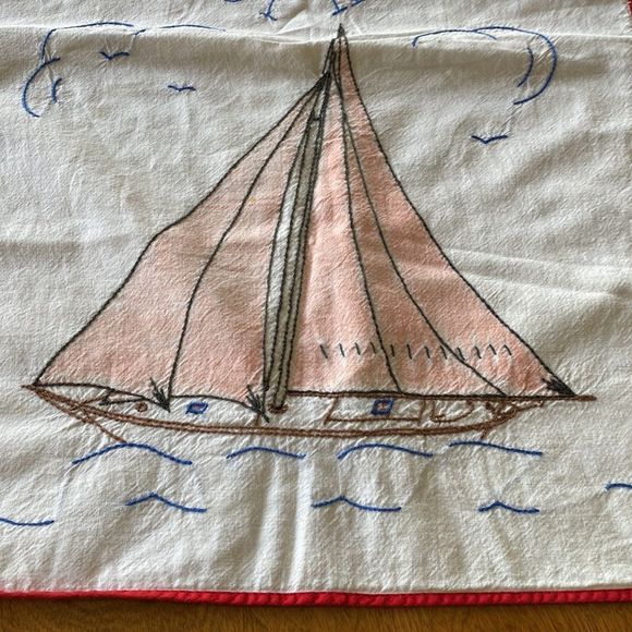 VINTAGE Nautical Embroidered Garment Bag with Sailboat Design - Picture 4 of 6